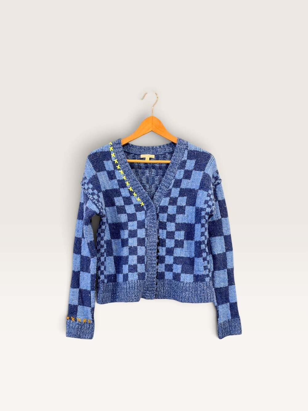 Lisa Todd Cardigan Size XS Blue Checkered Sweater